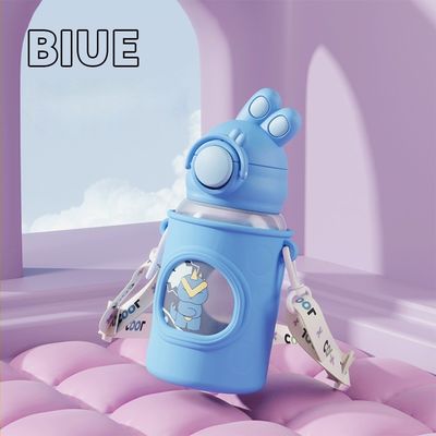 680ml Cartoon Straw Silicone Couverture en cuir Bouteille d'eau isolée sous vide Pour enfants Enfants