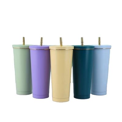 Couleur personnalisée 500ml 750ml Double paroi étain à vide tasse à café à isolation à paille