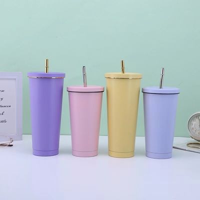 Couleur personnalisée 500ml 750ml Double paroi étain à vide tasse à café à isolation à paille