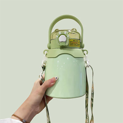 Style de design classique Grande capacité 1000 ml Bouteille d'eau de sport à gros ventre avec paille