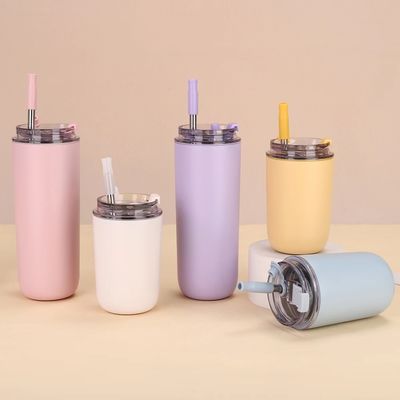 Mugs 10oz/16oz Double mur mignon Petit Pour l'école Avec Coupe Couvercle de paille en acier inoxydable enfants Tumbler