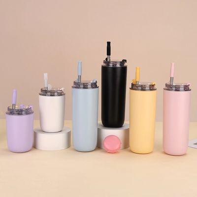 Mugs 10oz/16oz Double mur mignon Petit Pour l'école Avec Coupe Couvercle de paille en acier inoxydable enfants Tumbler