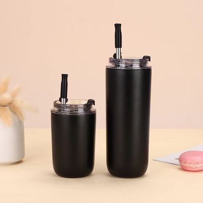 500ml Logo personnalisé Double paroi 304 étain à vide tasse de café avec paille