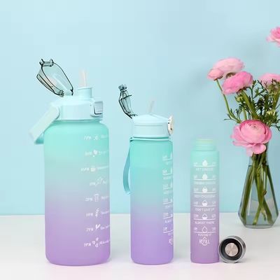 Logo personnalisé Acceptable 3pcs Grandes capacités de sport plastique Gradient bouteille d'eau