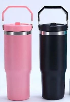 Bouteille d'eau de sport en acier inoxydable 30 oz isolée sous vide avec paille et poignée