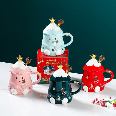 Set de tasse de cadeau de Noël en céramique avec couvercle et cuillère 400 ml 500 ml pour bureau tasse de thé de l'après-midi