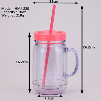 Coupe à boisson en plastique unisexe avec poignée et paille Capacité 501-600 ml Conception portable