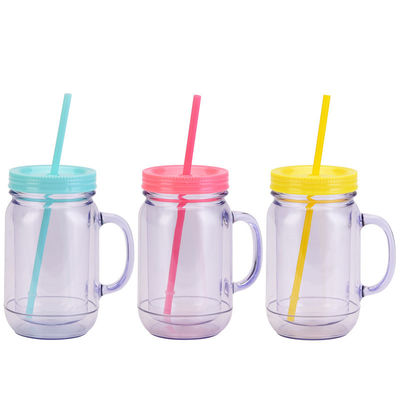 Coupe à boisson en plastique unisexe avec poignée et paille Capacité 501-600 ml Conception portable