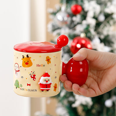 Coupe en céramique sur mesure à sublimation cadeau de tasse de Noël 3D réutilisable avec couvercle et cuillère