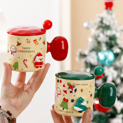 Coupe en céramique sur mesure à sublimation cadeau de tasse de Noël 3D réutilisable avec couvercle et cuillère