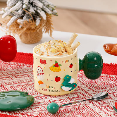 Coupe en céramique sur mesure sublimation avec couvercle et cuillère cadeau de tasse de Noël 3D