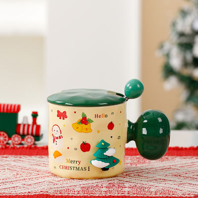 Coupe en céramique sur mesure sublimation avec couvercle et cuillère cadeau de tasse de Noël 3D