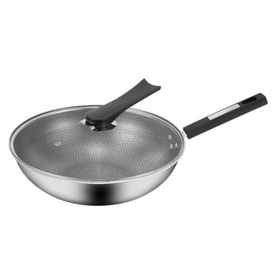 Une casserole à Wok 32cm 34cm antiadhésif avec couvercle en verre en acier inoxydable antibactérien 304