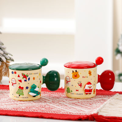 Coupe de Noël 3D sublimée sur mesure avec couvercle et cuillère Coupe en céramique haute beauté 380 ml Capacité
