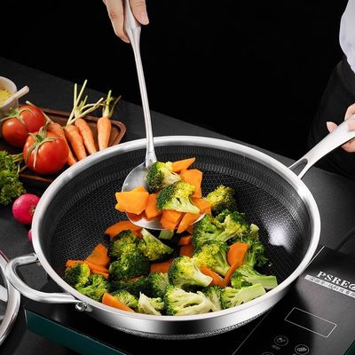 Logo d'impression sur mesure Wok en acier inoxydable Convient pour le poêle et la cuisine écologique