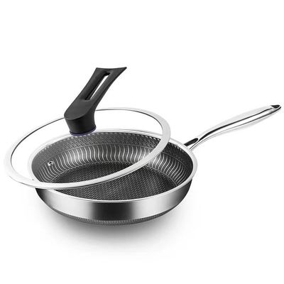 Pans à frire en acier inoxydable à honeycomb non collant avec couvercle en verre pour poêle à usage général