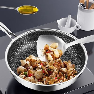 Pans à frire en acier inoxydable à honeycomb non collant avec couvercle en verre pour poêle à usage général