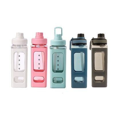 Éco-amicale, claire, portable, carrée, réutilisable, sport, bouteille d'eau de boisson en plastique avec corde