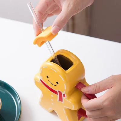 Coupe en céramique de Noël en forme de pain d'épice, tasse cadeau, tasse à café pour boissons durables
