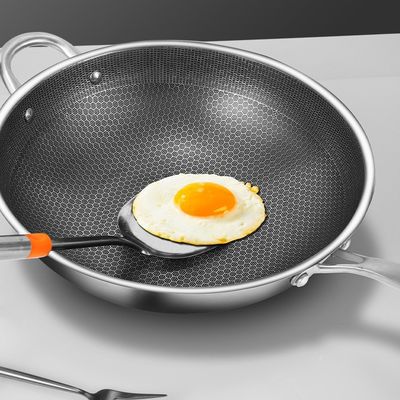 En acier inoxydable 304 à fond triple épaissi, revêtement antiadhésif, Wok de nid d'abeille pour le marché