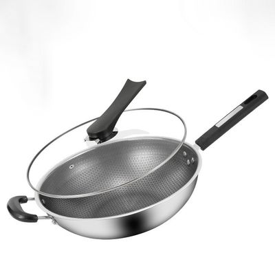 Résistant à la rouille 304 Wok en acier inoxydable avec revêtement antiadhésif et motif de nid de miel