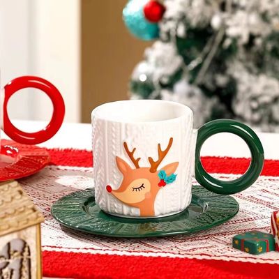 Style de Noël en tasse de thé en céramique en relief avec logo personnalisé du Père Noël et motif d'arbre