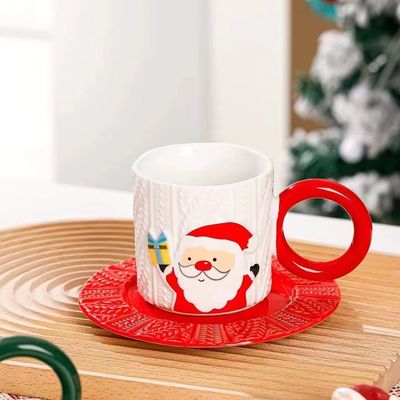 Style de Noël en tasse de thé en céramique en relief avec logo personnalisé du Père Noël et motif d'arbre