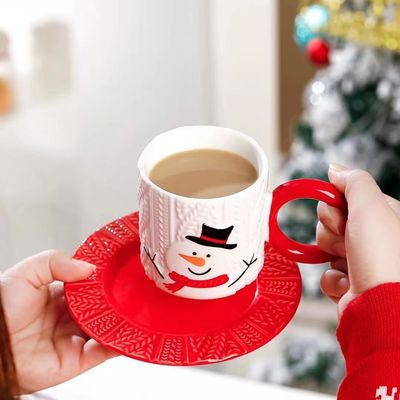 Style de Noël en tasse de thé en céramique en relief avec logo personnalisé du Père Noël et motif d'arbre