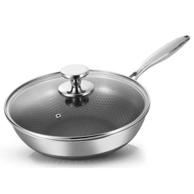 30 cm de diamètre Honeycomb Wok de cuisine domestique avec couvercle en verre et revêtement antiadhésif
