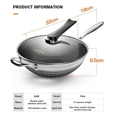 30 cm de diamètre Honeycomb Wok de cuisine domestique avec couvercle en verre et revêtement antiadhésif