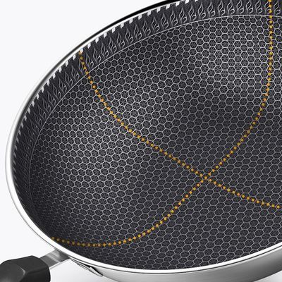 30 cm de diamètre Honeycomb Wok de cuisine domestique avec couvercle en verre et revêtement antiadhésif
