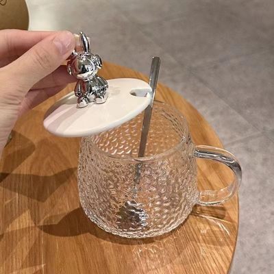 Coupe de petit-déjeuner avec couvercle à poignée et couvercle Coupe de café en verre transparent 12,5*13*8cm