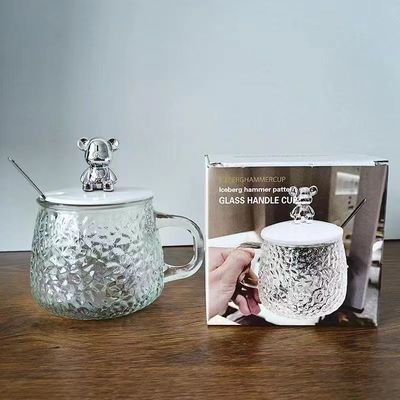 Coupe de petit-déjeuner avec couvercle à poignée et couvercle Coupe de café en verre transparent 12,5*13*8cm