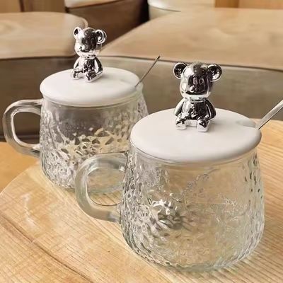 Design minimaliste tasse de café en verre avec poignée couvercle cuillère apparence élevée 380ml Capacité