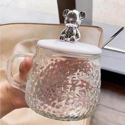Design minimaliste tasse de café en verre avec poignée couvercle cuillère apparence élevée 380ml Capacité