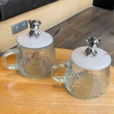 Design minimaliste tasse de café en verre avec poignée couvercle cuillère apparence élevée 380ml Capacité