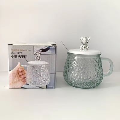 Design minimaliste tasse de café en verre avec poignée couvercle cuillère apparence élevée 380ml Capacité