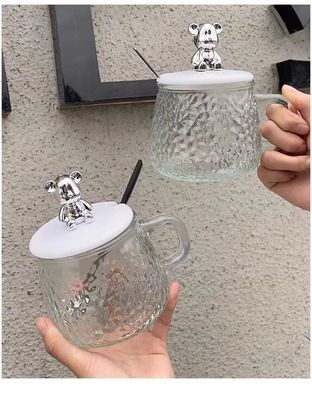 Design minimaliste tasse de café en verre avec poignée couvercle cuillère apparence élevée 380ml Capacité