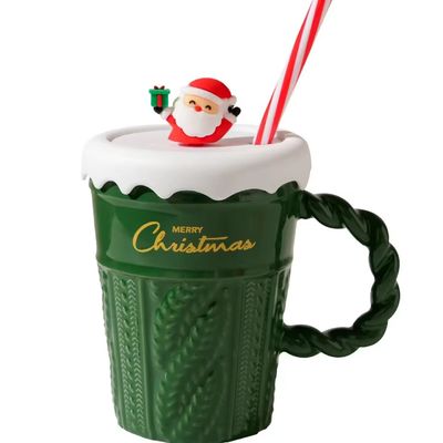 2024 tasse d'eau de Noël en céramique avec couvercle et paille pour le bureau maison tasse à boire design de cadeau pour enfants