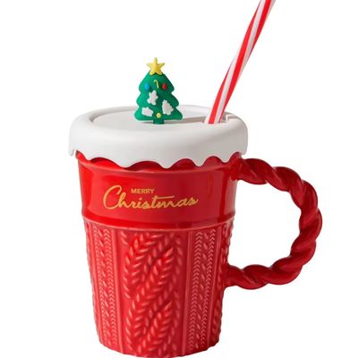 2024 tasse d'eau de Noël en céramique avec couvercle et paille pour le bureau maison tasse à boire design de cadeau pour enfants