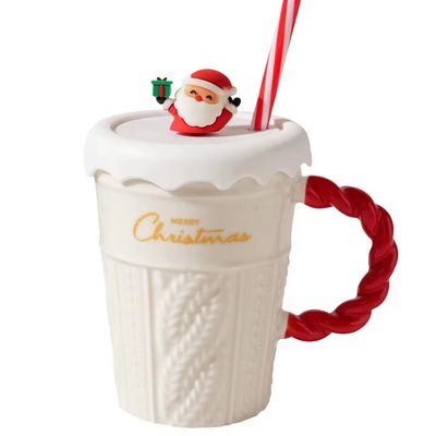 2024 tasse d'eau de Noël en céramique avec couvercle et paille pour le bureau maison tasse à boire design de cadeau pour enfants