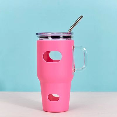 Sublimation en verre 32 oz avec couvercle en bois et paille de couleur personnalisée