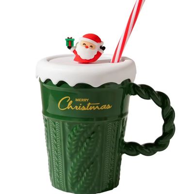 400 ml Capacité Chouette en céramique d'arbre de Noël avec couvercle et paille