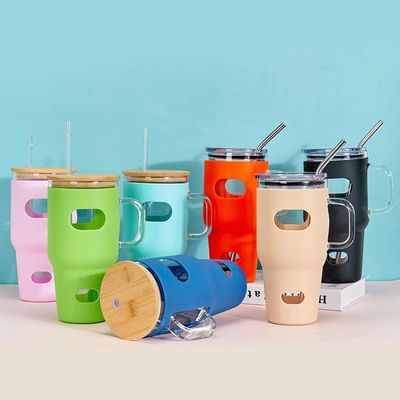 Sublimation en verre 32 oz avec couvercle en bois et paille de couleur personnalisée