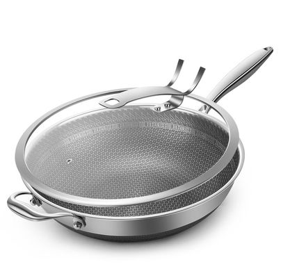 316 en acier inoxydable à double couche Wok domestique Pâtisserie antiadhésive avec couvercle en verre