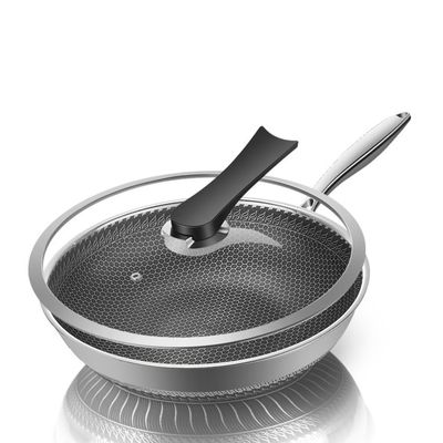 316 en acier inoxydable à double couche Wok domestique Pâtisserie antiadhésive avec couvercle en verre