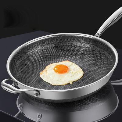 316 en acier inoxydable à double couche Wok domestique Pâtisserie antiadhésive avec couvercle en verre