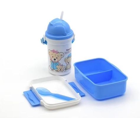 500ml bouilloire de paille boîte à lunch en plastique avec tasse d'eau ensemble parfait pour la variété de déjeuner