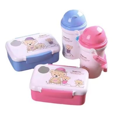 500ml bouilloire de paille boîte à lunch en plastique avec tasse d'eau ensemble parfait pour la variété de déjeuner