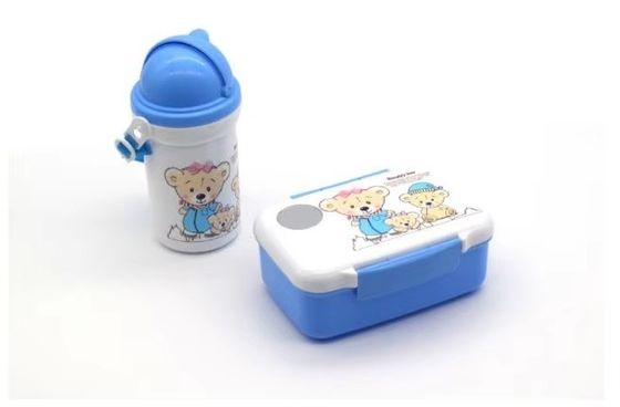 Logo personnalisé Acceptable pour les enfants Carton dessiné Boîte à lunch Avec bouilloire de paille de 500 ml